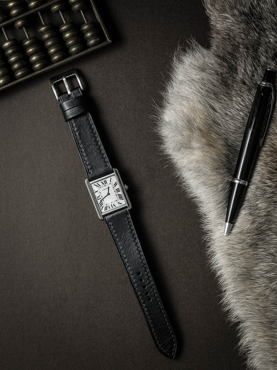 "Amalfi" Sleek Black Leather Watch Strap