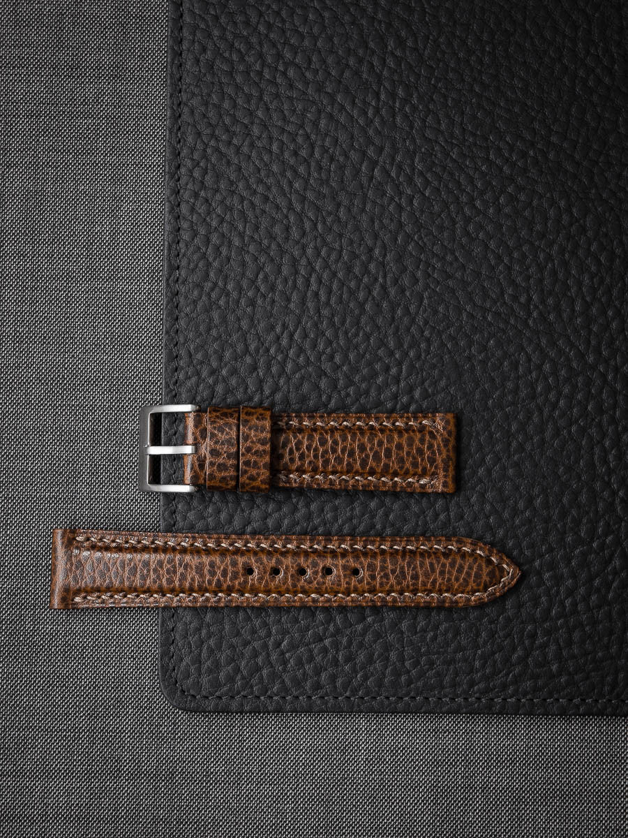 "Atticus" Textured Whiskey Padded Leather Watch Strap