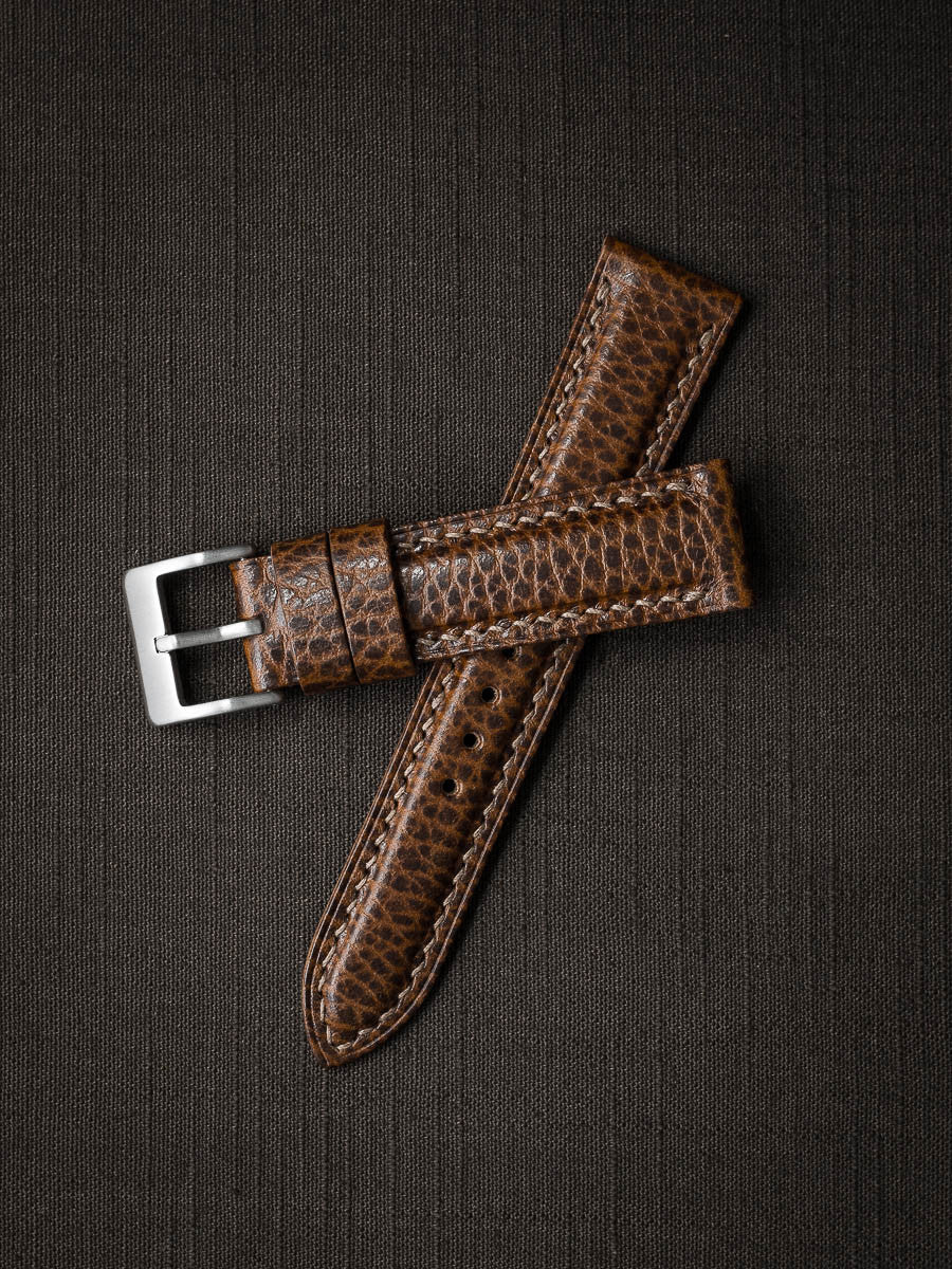 "Atticus" Textured Whiskey Padded Leather Watch Strap