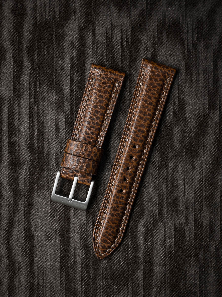 "Atticus" Textured Whiskey Padded Leather Watch Strap