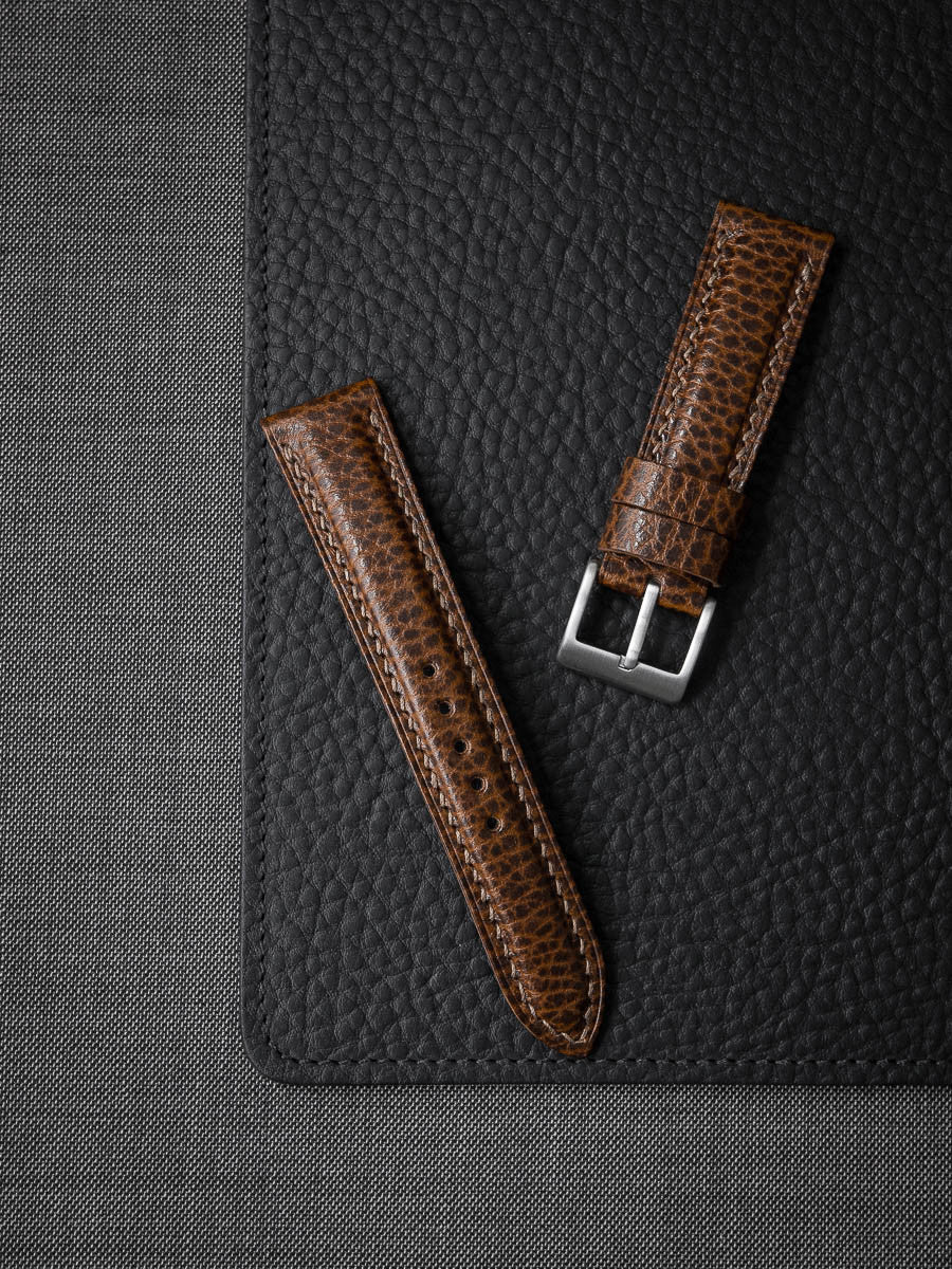 "Atticus" Textured Whiskey Padded Leather Watch Strap