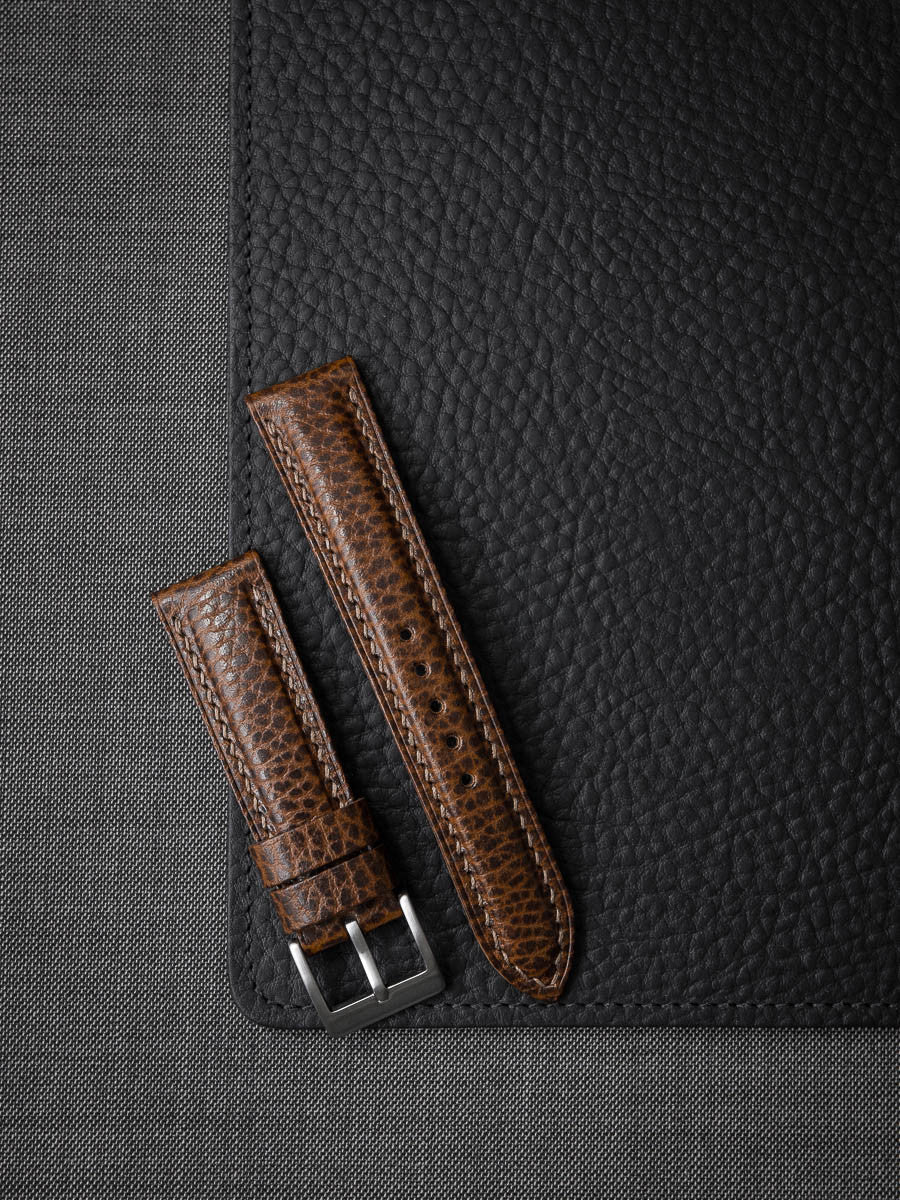 "Atticus" Textured Whiskey Padded Leather Watch Strap
