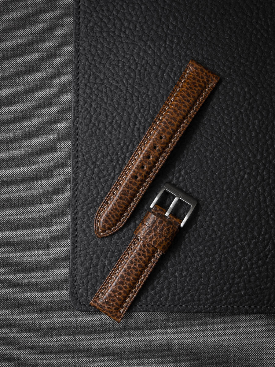 "Atticus" Textured Whiskey Padded Leather Watch Strap