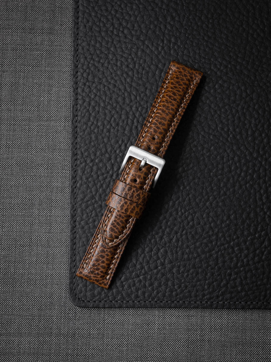 "Atticus" Textured Whiskey Padded Leather Watch Strap