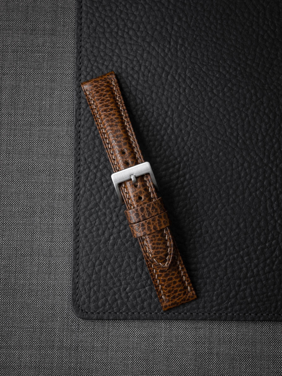"Atticus" Textured Whiskey Padded Leather Watch Strap