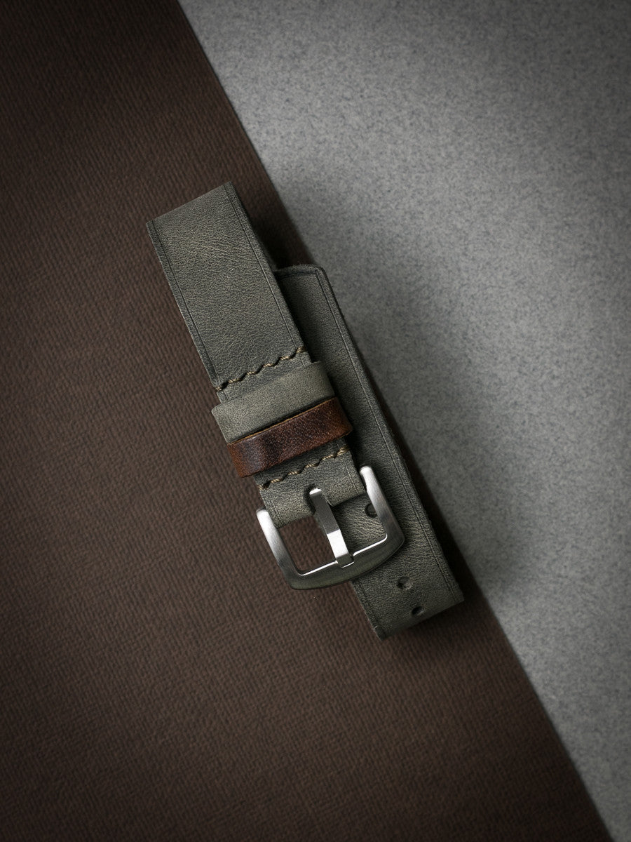 "Benjamin" Grey Green Single Pass Leather Watch Strap