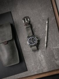 "Benjamin" Grey Green Single Pass Leather Watch Strap