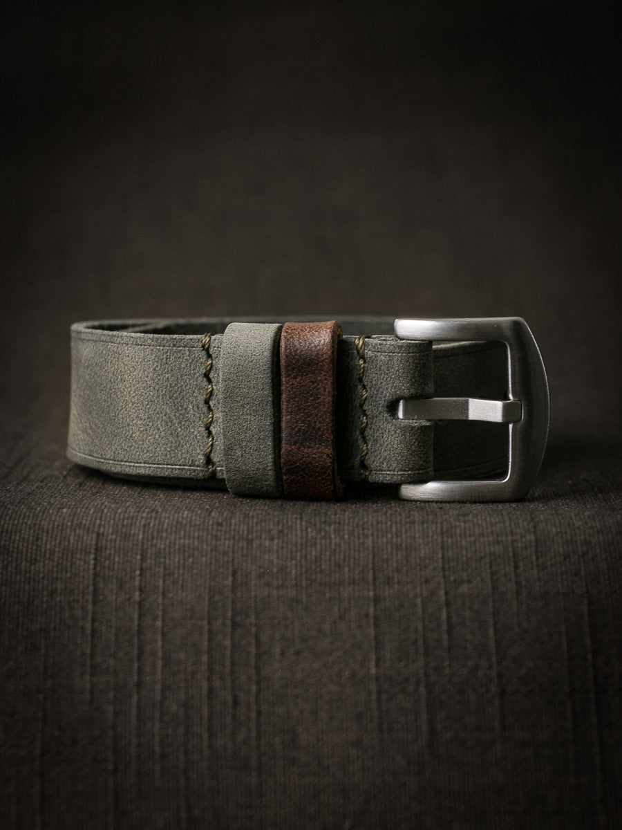 "Benjamin" Grey Green Single Pass Leather Watch Strap