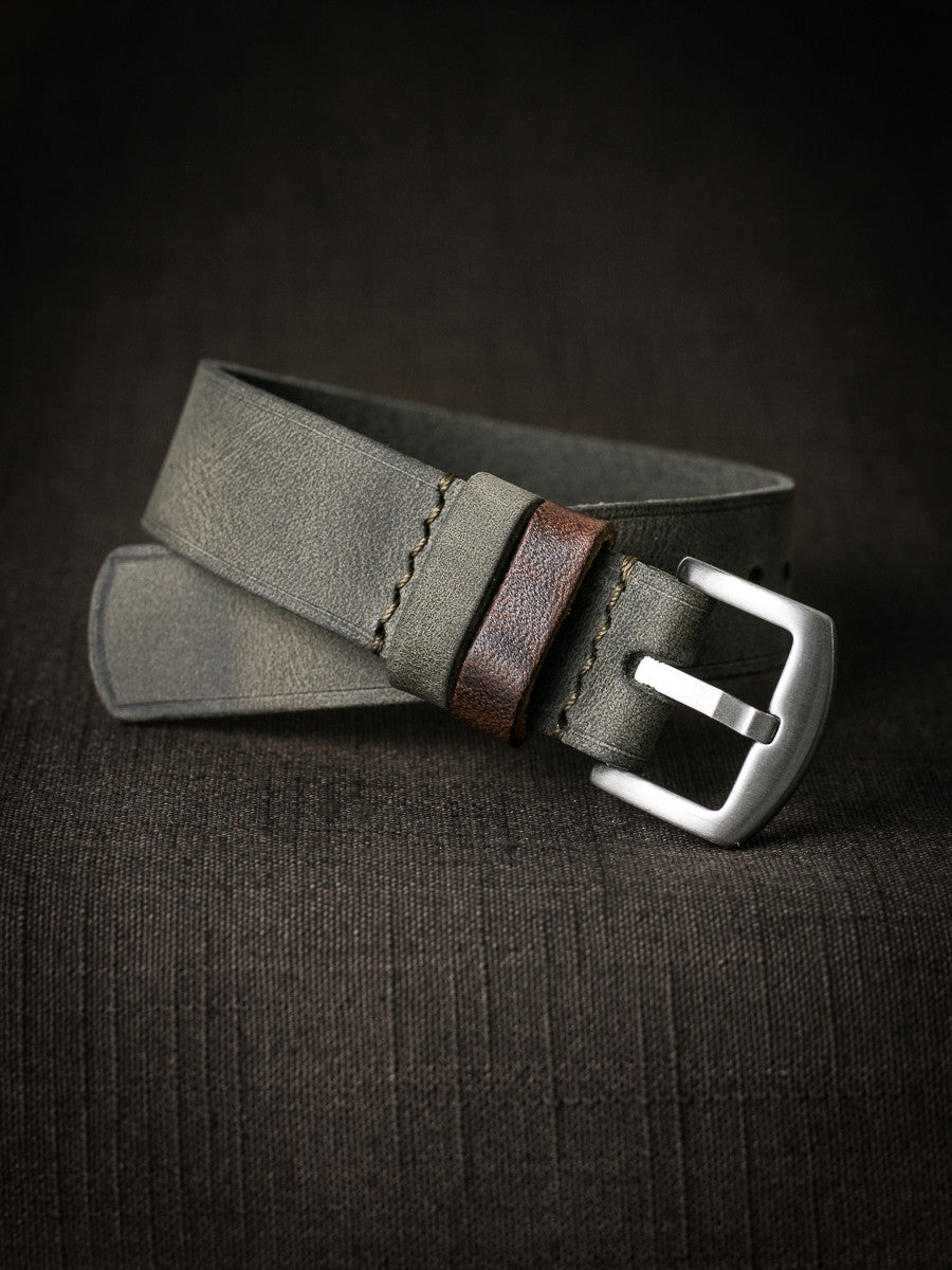 "Benjamin" Grey Green Single Pass Leather Watch Strap