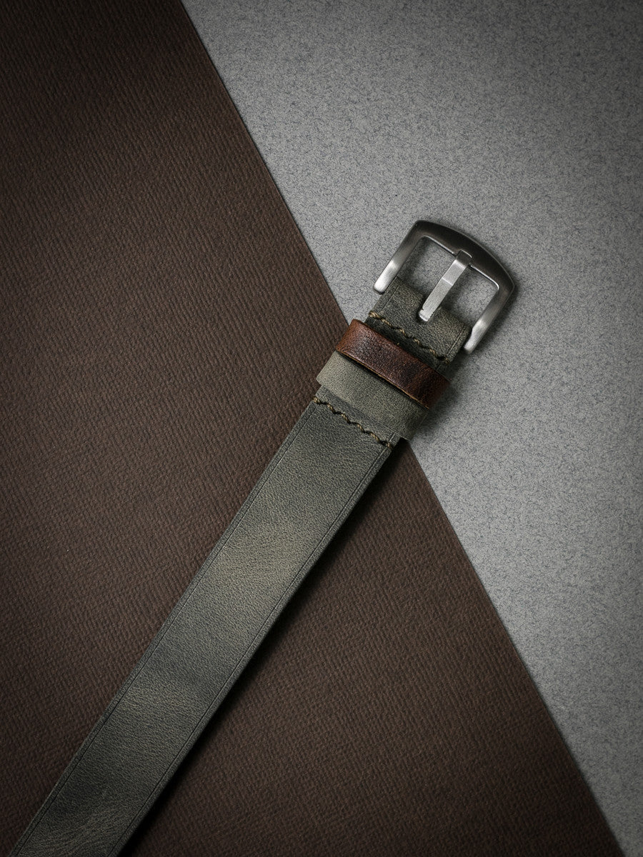 "Benjamin" Grey Green Single Pass Leather Watch Strap