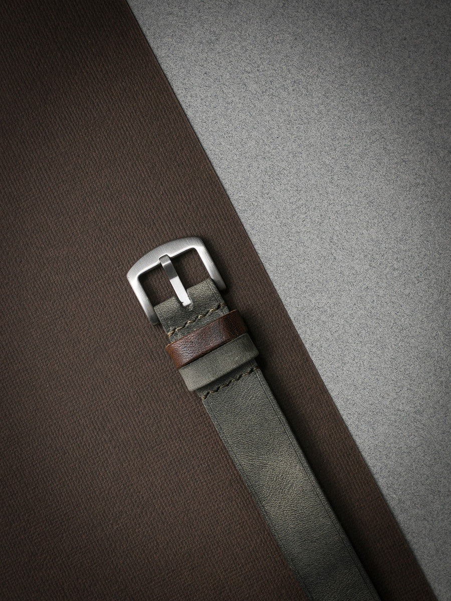 "Benjamin" Grey Green Single Pass Leather Watch Strap