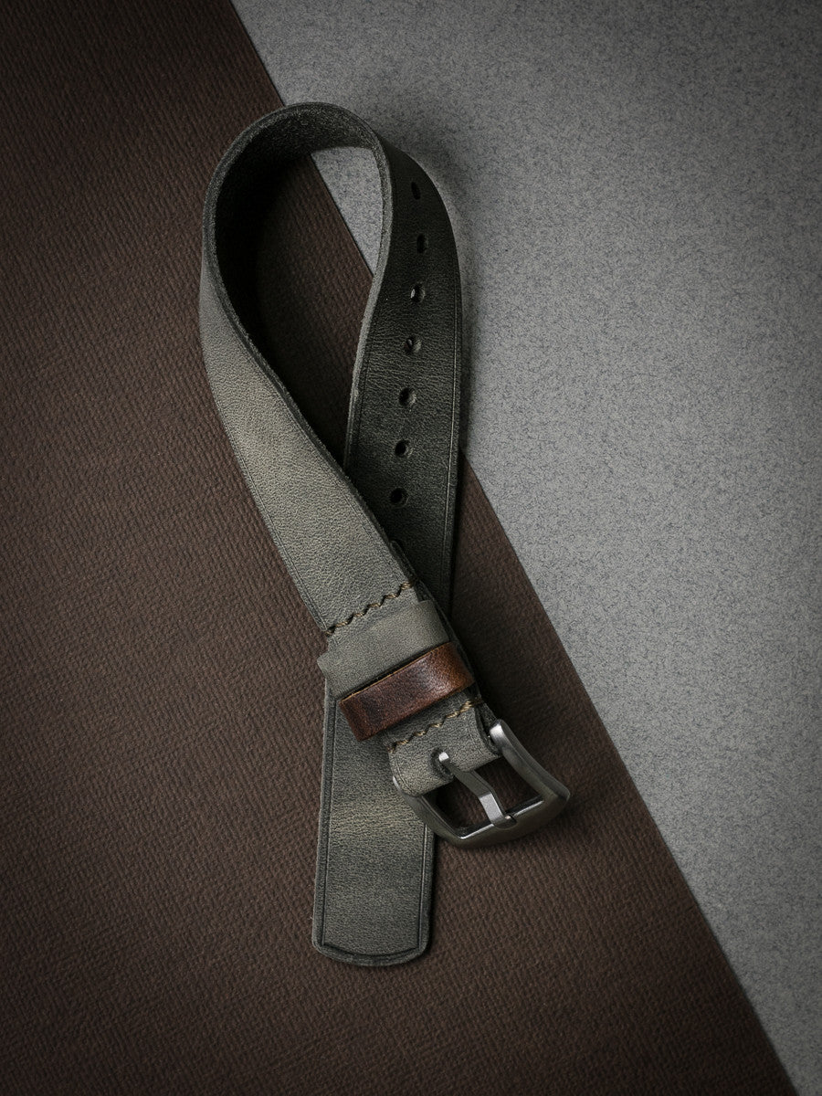 "Benjamin" Grey Green Single Pass Leather Watch Strap