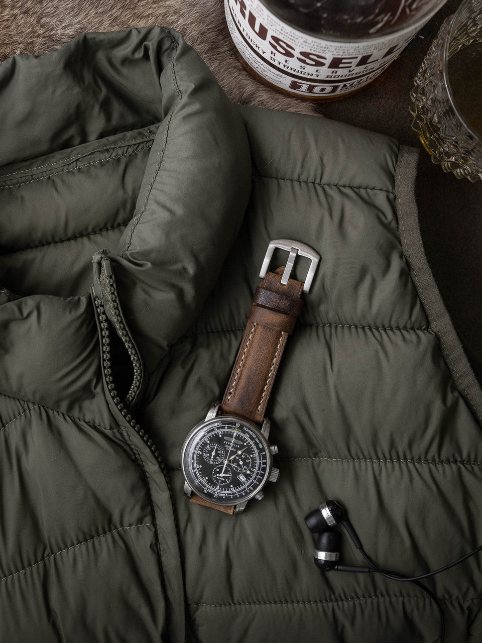 "Beresford" Rugged Brown Padded Leather Watch Strap