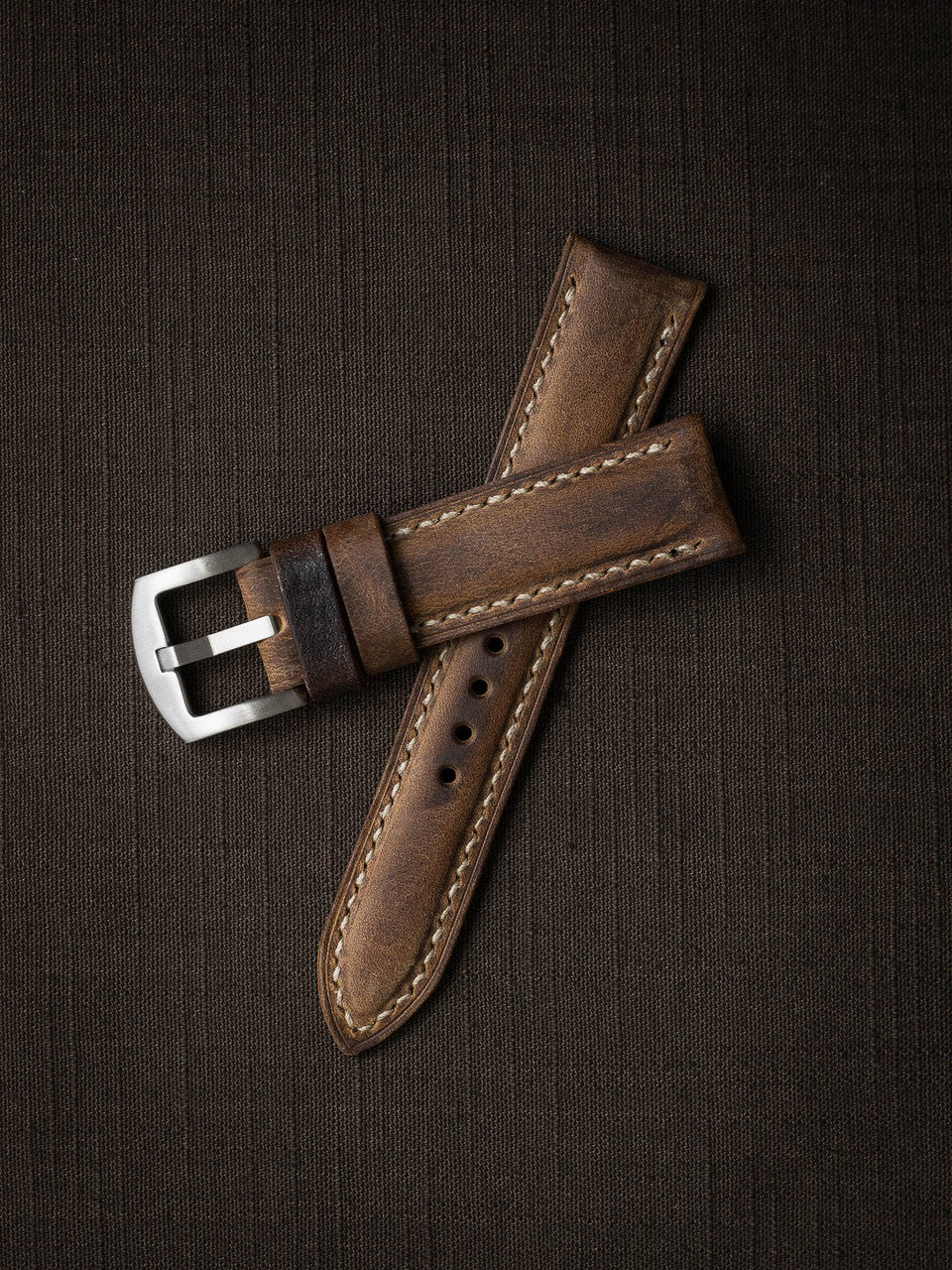 "Beresford" Rugged Brown Padded Leather Watch Strap