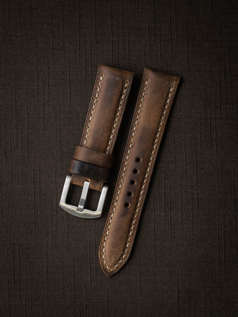 "Beresford" Rugged Brown Padded Leather Watch Strap