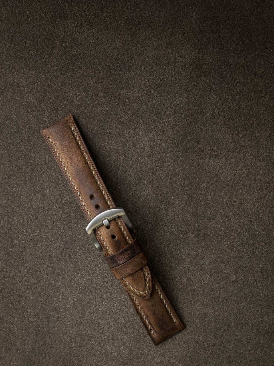 "Beresford" Rugged Brown Padded Leather Watch Strap