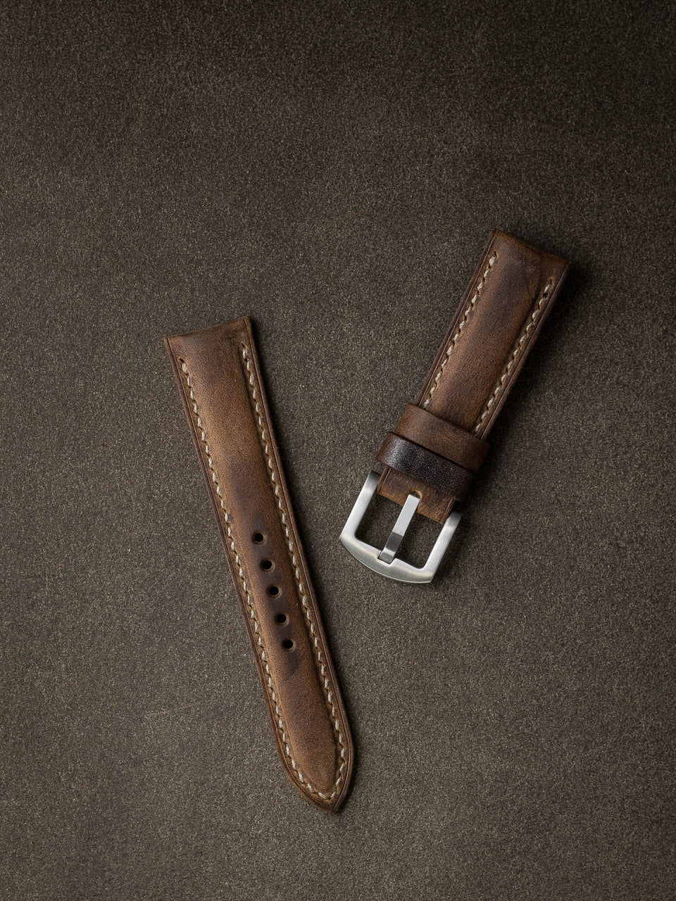 "Beresford" Rugged Brown Padded Leather Watch Strap