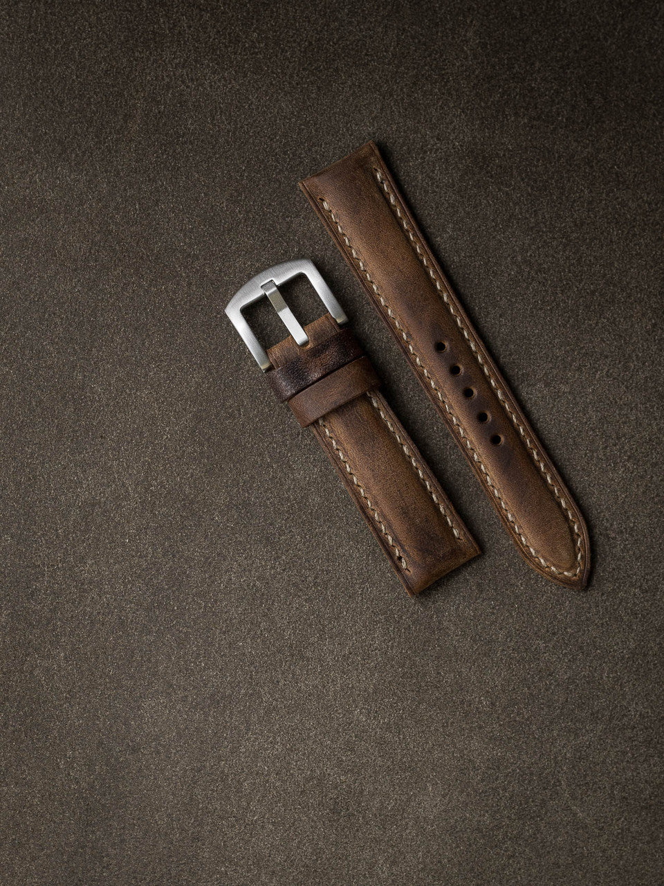 "Beresford" Rugged Brown Padded Leather Watch Strap
