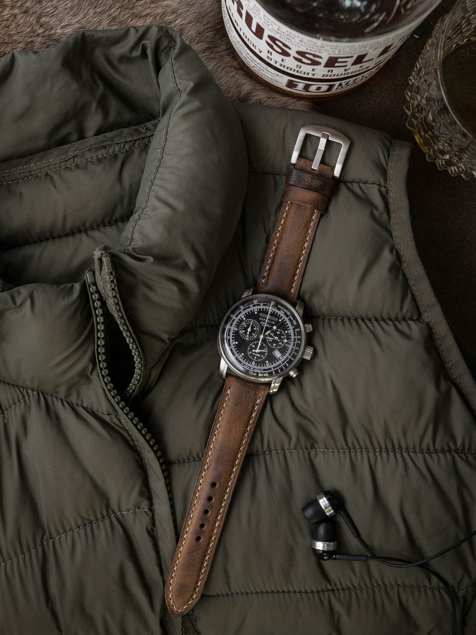 "Beresford" Rugged Brown Padded Leather Watch Strap