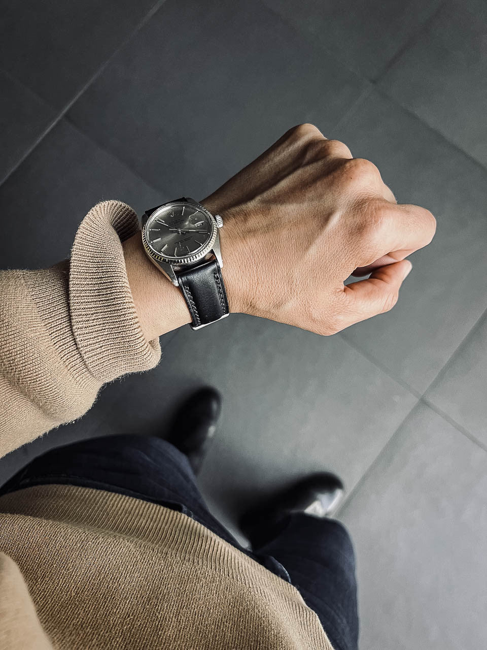"St. James" Sleek Black Padded Leather Watch Strap