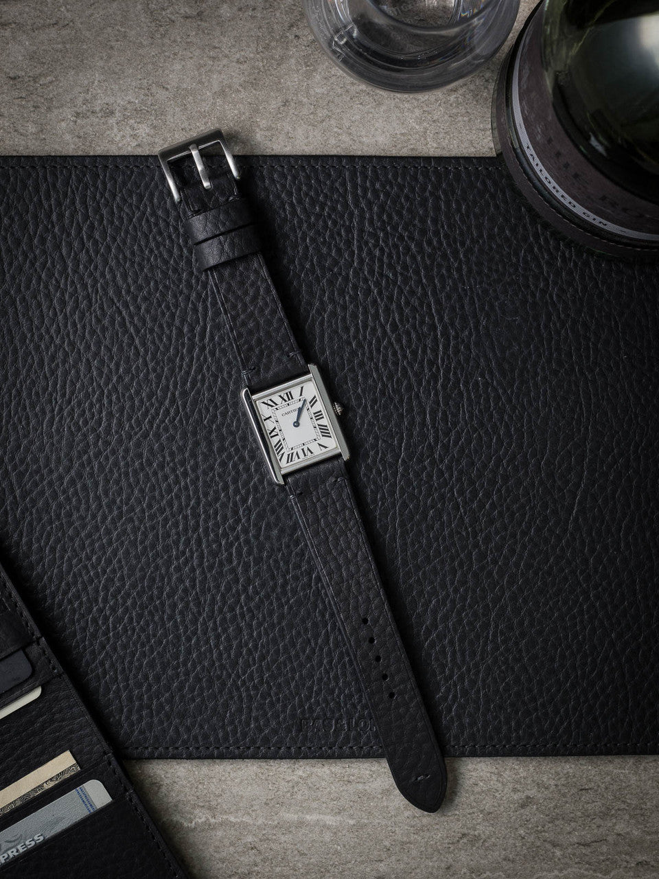 "Blisk" Black Leather Watch Strap