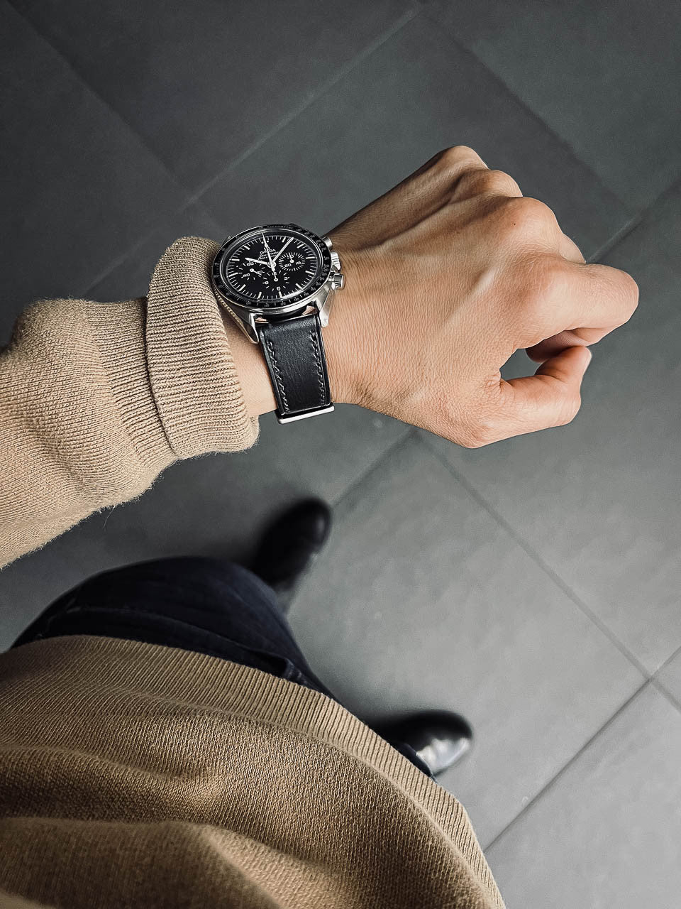 "Amalfi" Sleek Black Leather Watch Strap