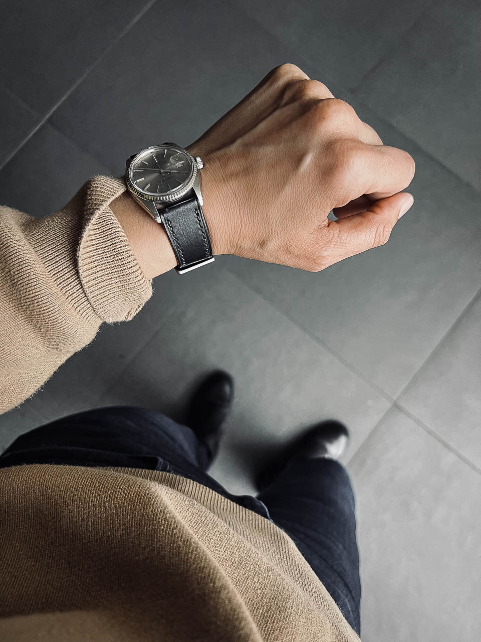 "Amalfi" Sleek Black Leather Watch Strap