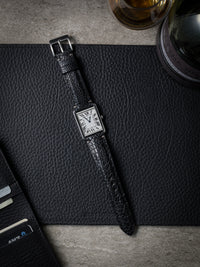 LAST PIECE - "Oscar" Ostrich Black Padded Leather Watch Strap