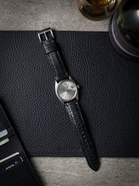 LAST PIECE - "Oscar" Ostrich Black Padded Leather Watch Strap