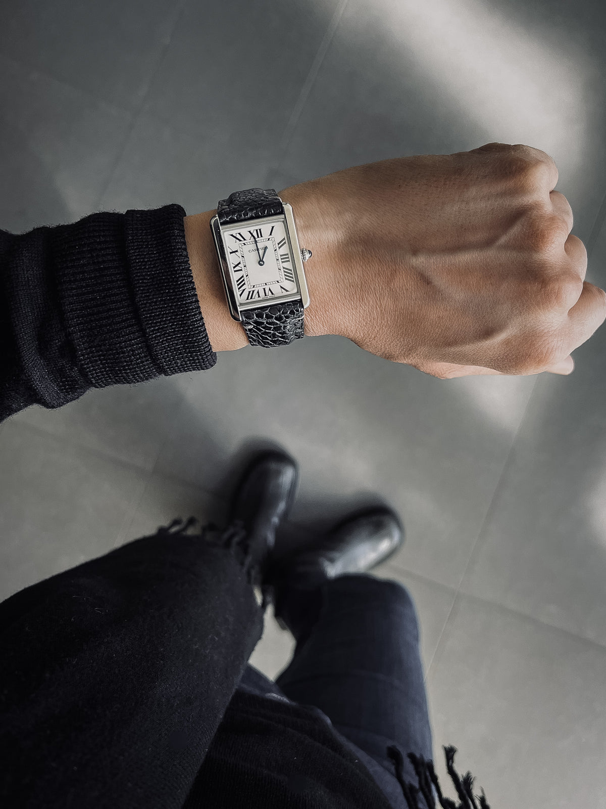 LAST PIECE - "Oscar" Ostrich Black Padded Leather Watch Strap