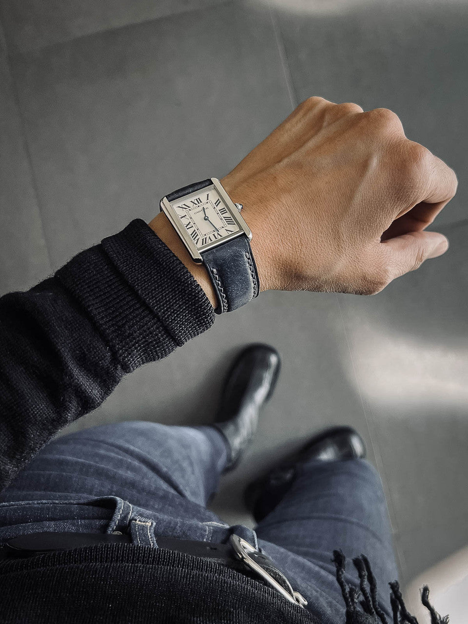 "Cyrus" Marine Blue Padded Leather Watch Strap
