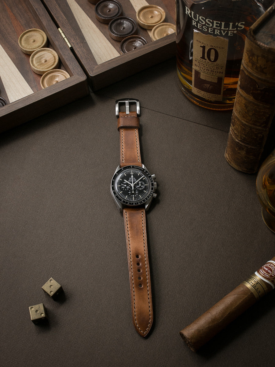 "Broderick" Vintage Bourbon Leather Watch Strap