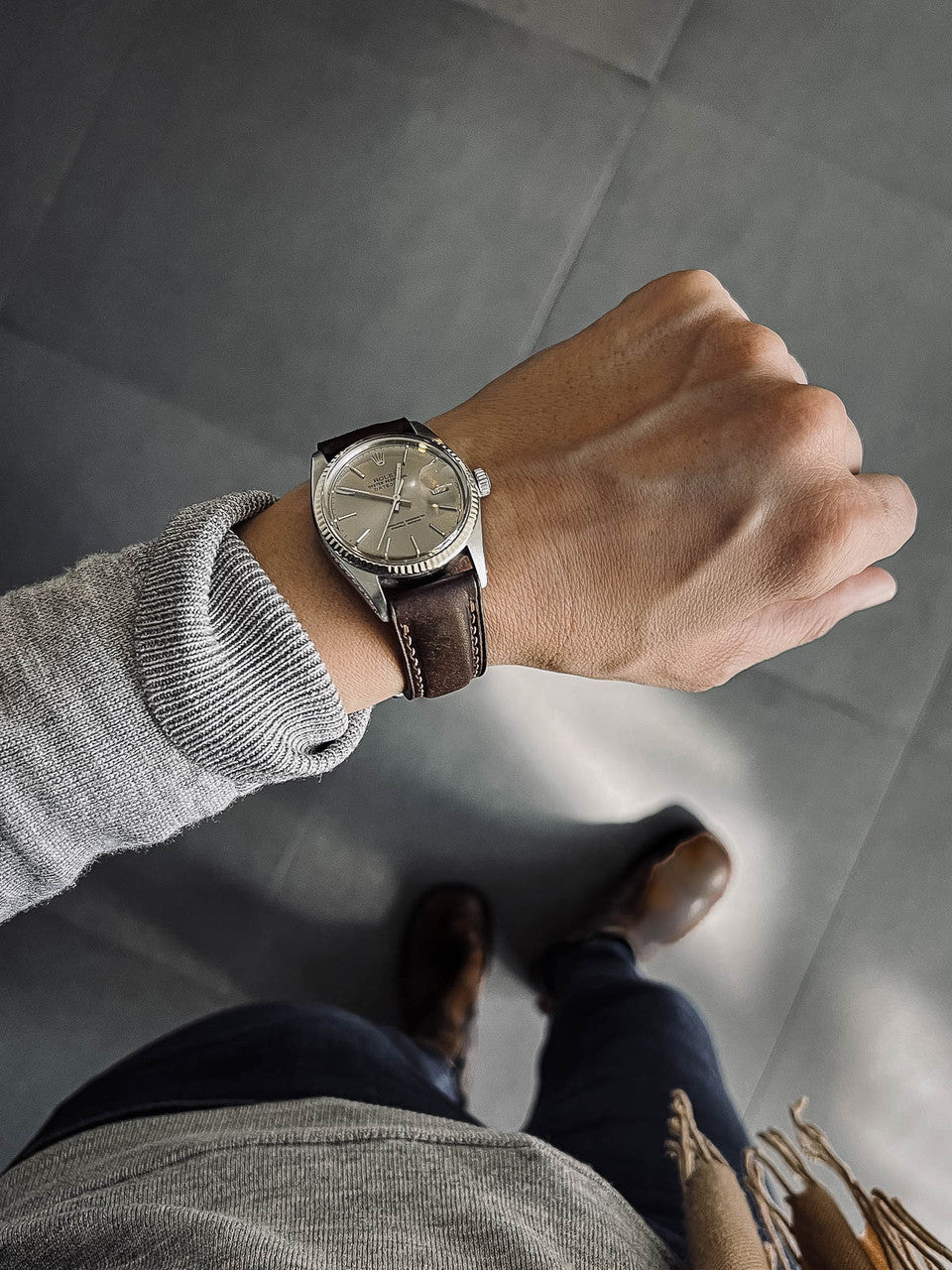 "Latham" Vintage Brown Padded Leather Watch Strap