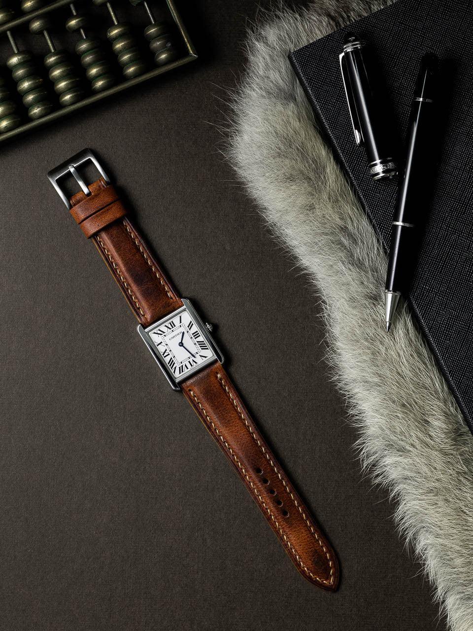 "Carl" Cognac Saddle Tan Padded Leather Watch Strap
