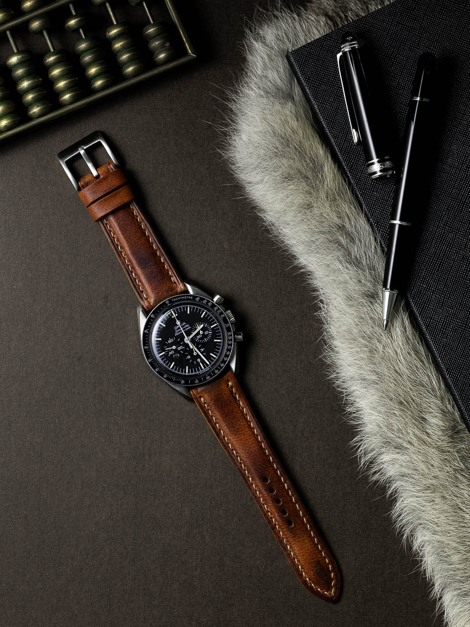 "Carl" Cognac Saddle Tan Padded Leather Watch Strap