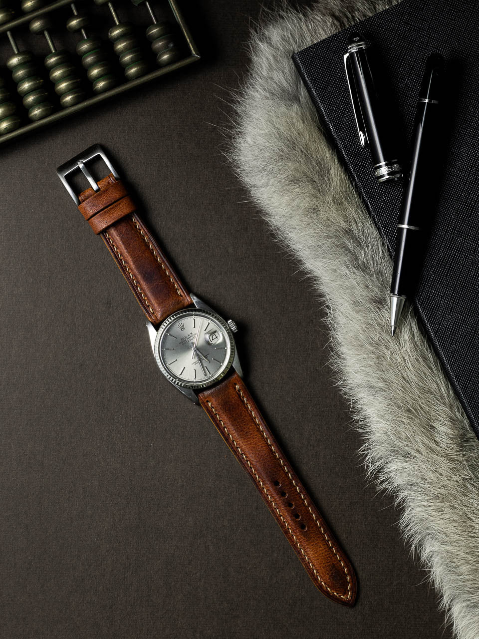 "Carl" Cognac Saddle Tan Padded Leather Watch Strap
