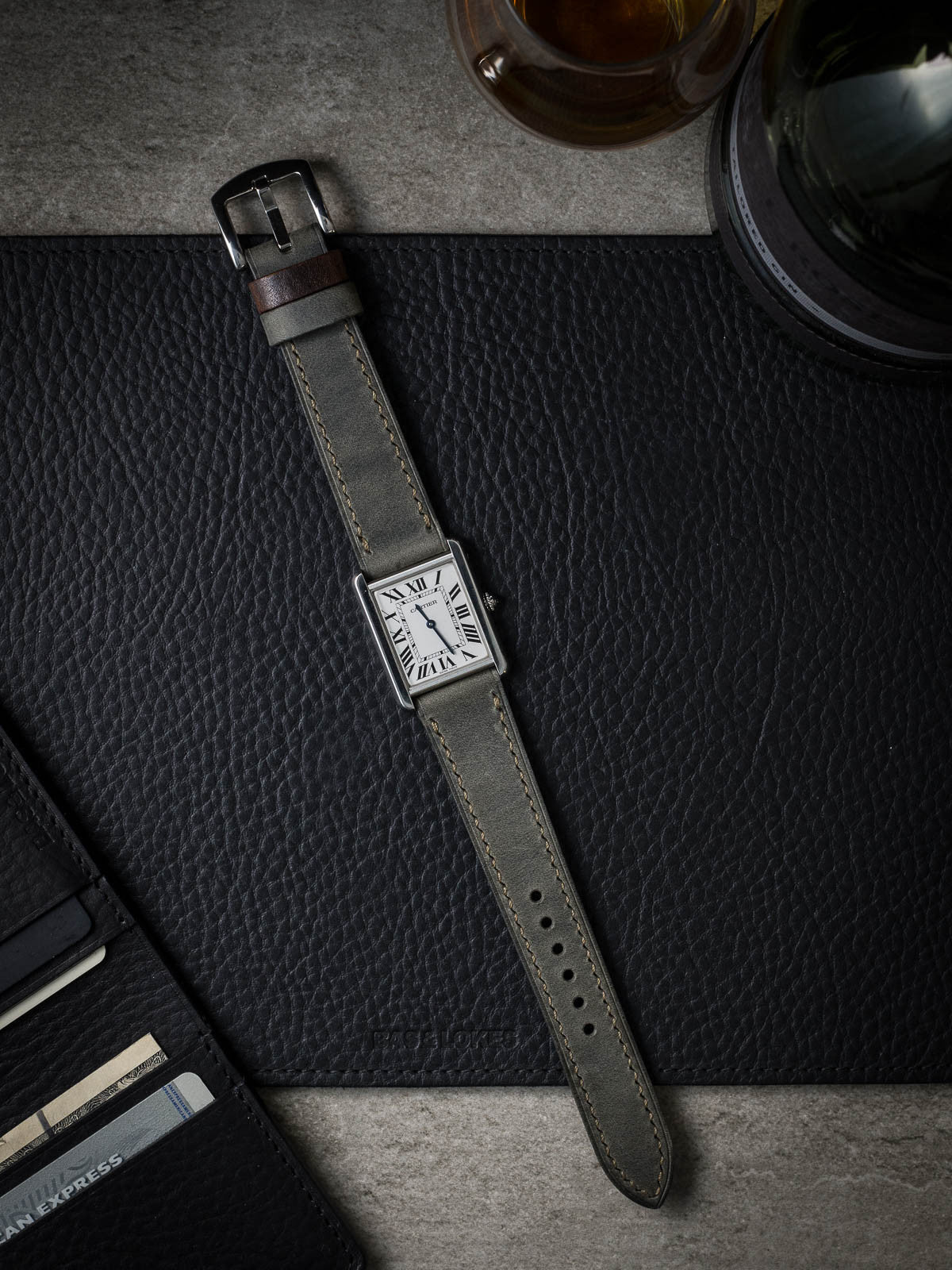 "Hunter" Grey Green Leather Watch Strap
