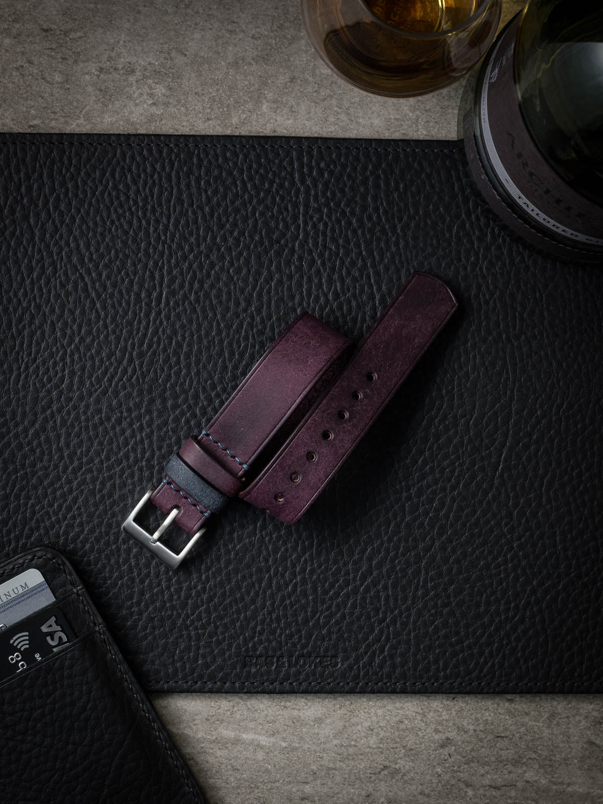 "Craig" Royal Purple Single Pass Leather Watch Strap