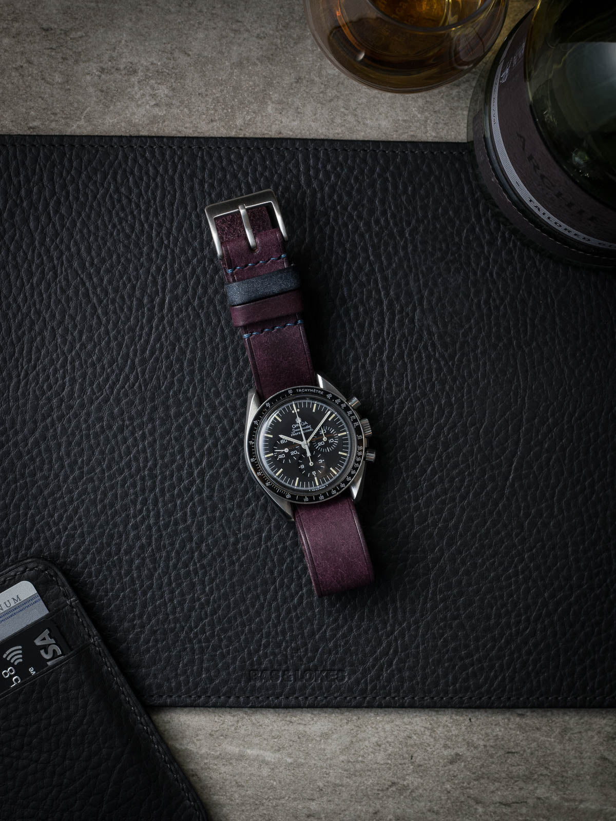 "Craig" Royal Purple Single Pass Leather Watch Strap