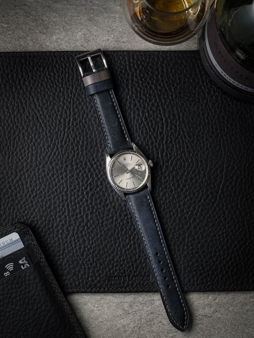 "Cyrus" Marine Blue Padded Leather Watch Strap