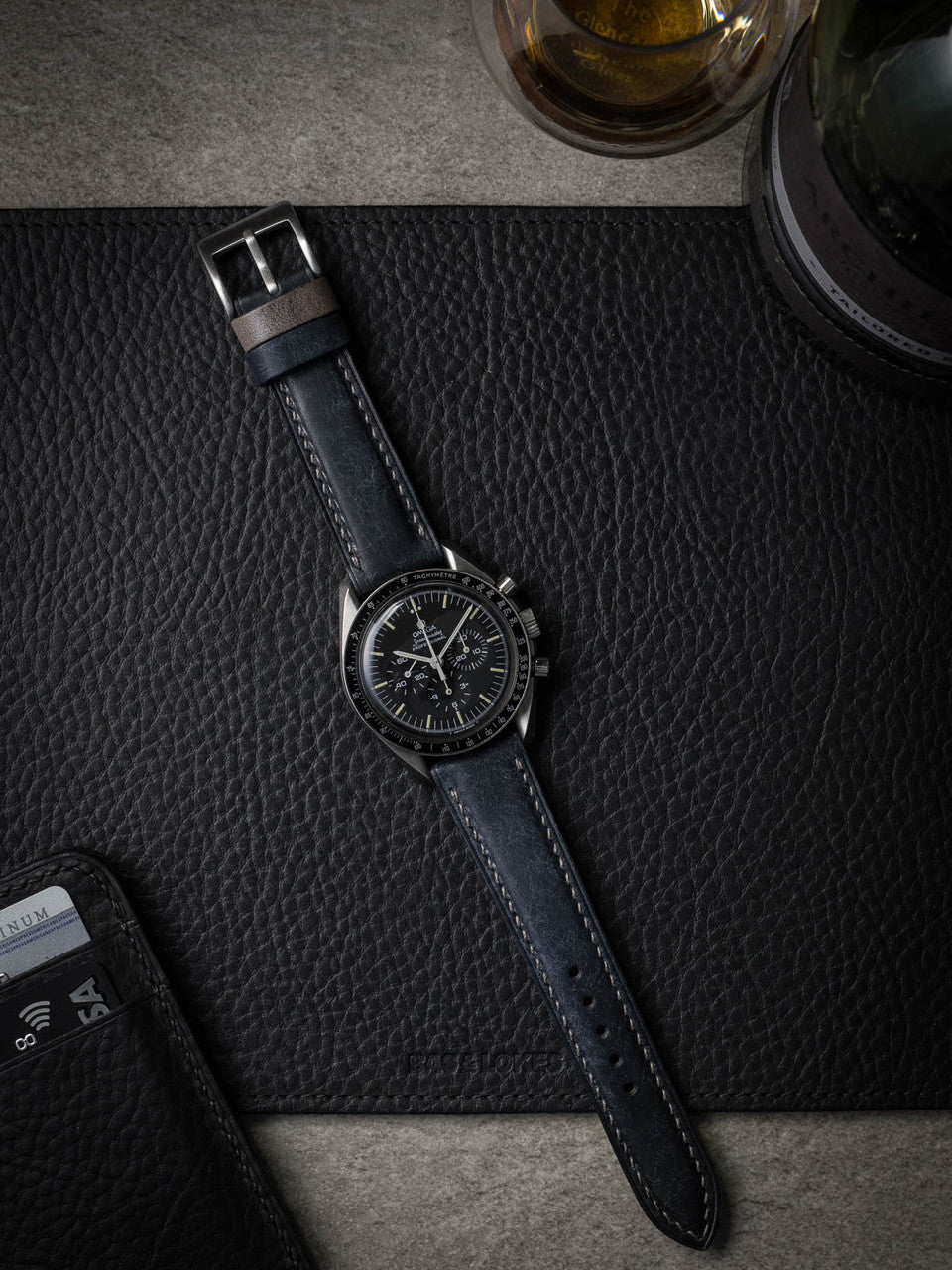 "Cyrus" Marine Blue Padded Leather Watch Strap