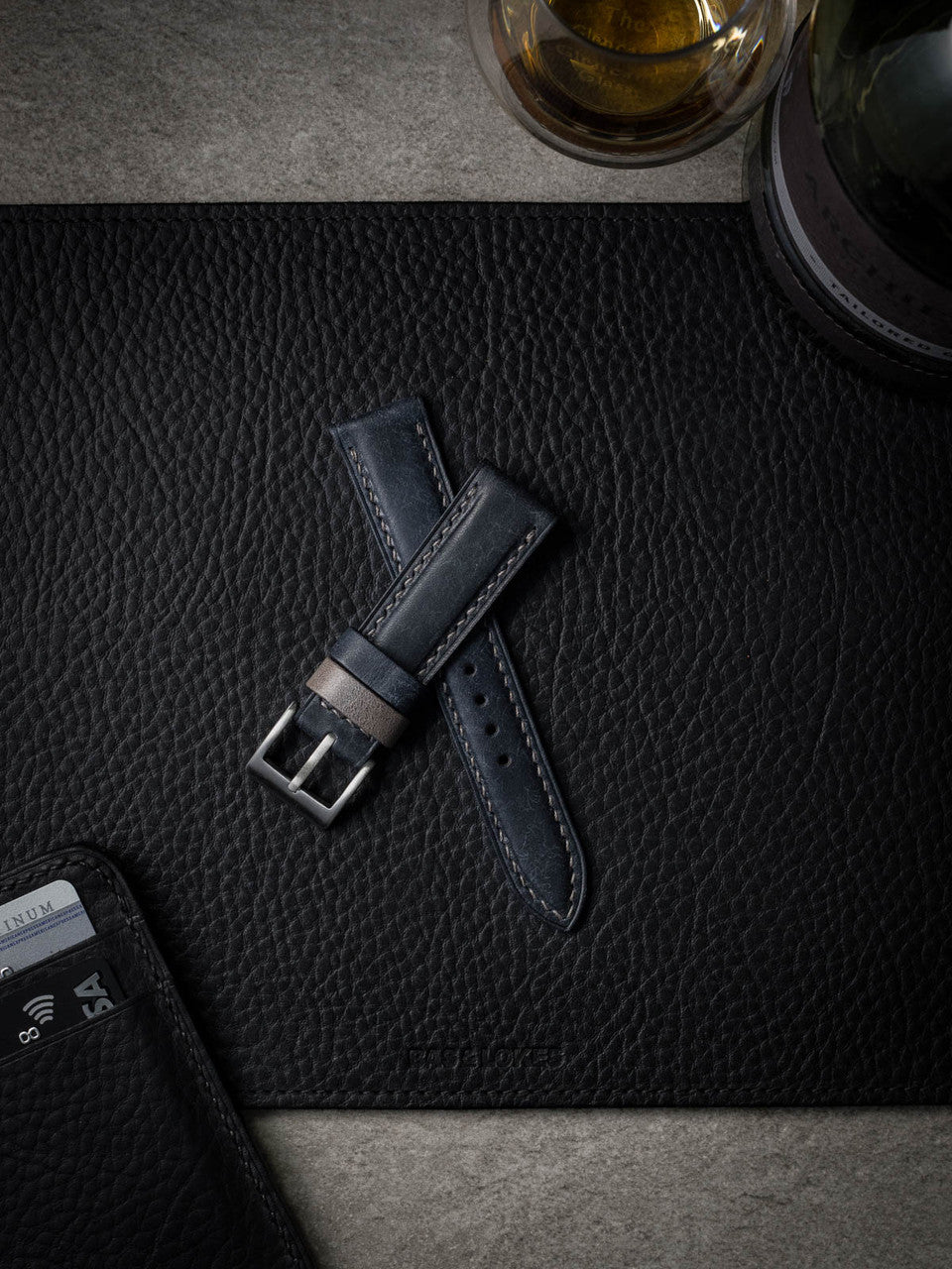 "Cyrus" Marine Blue Padded Leather Watch Strap