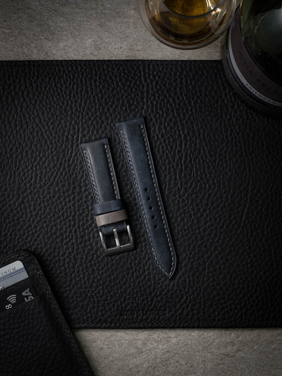 "Cyrus" Marine Blue Padded Leather Watch Strap