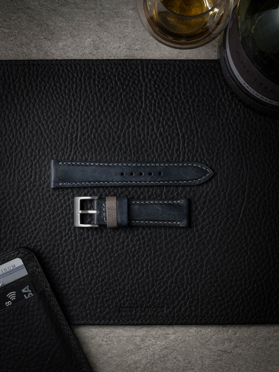 "Cyrus" Marine Blue Padded Leather Watch Strap