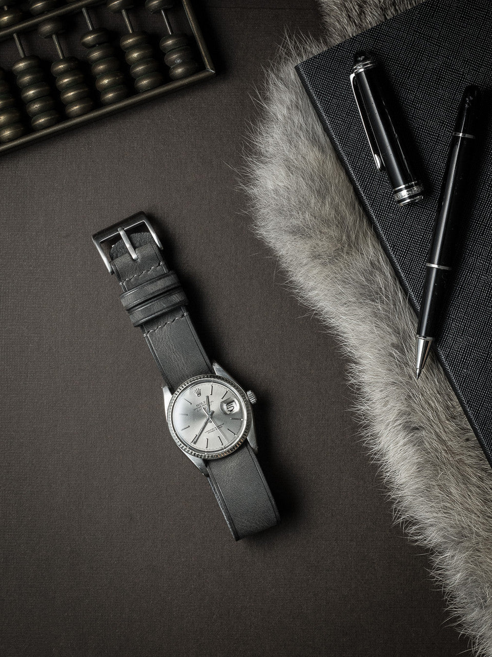 "Dresden" Storm Grey Single Pass Leather Watch Strap