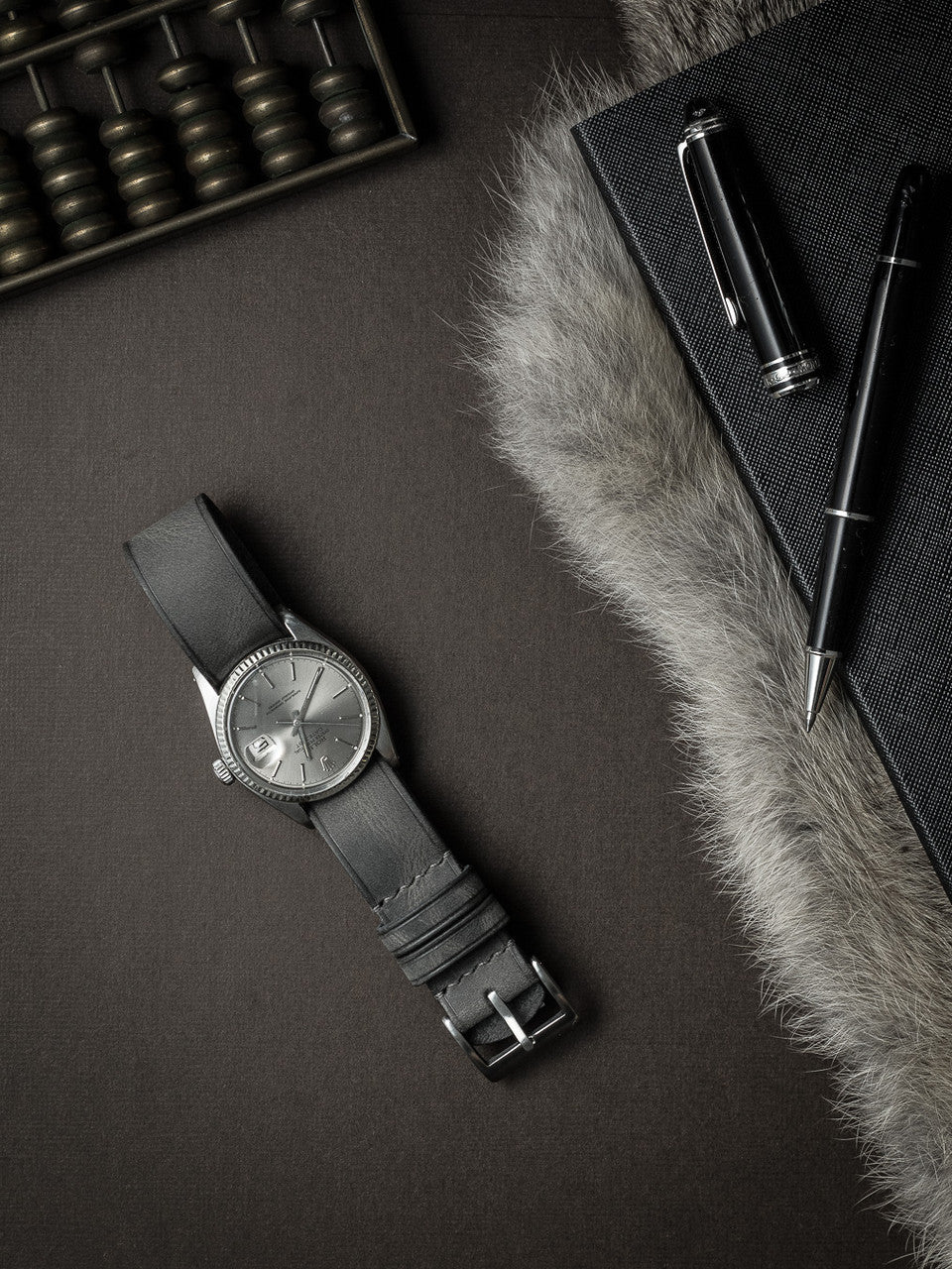 "Dresden" Storm Grey Single Pass Leather Watch Strap