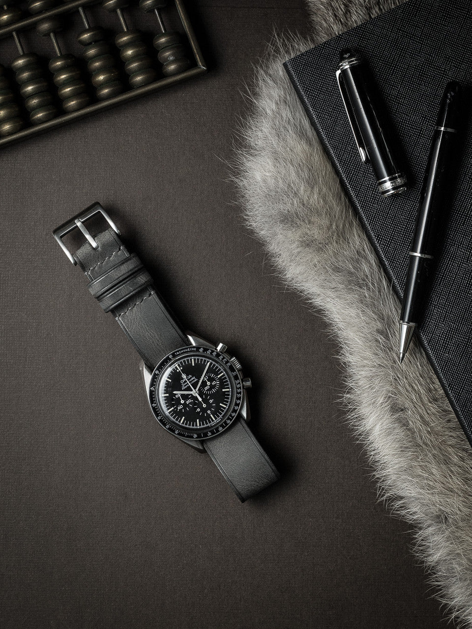 "Dresden" Storm Grey Single Pass Leather Watch Strap