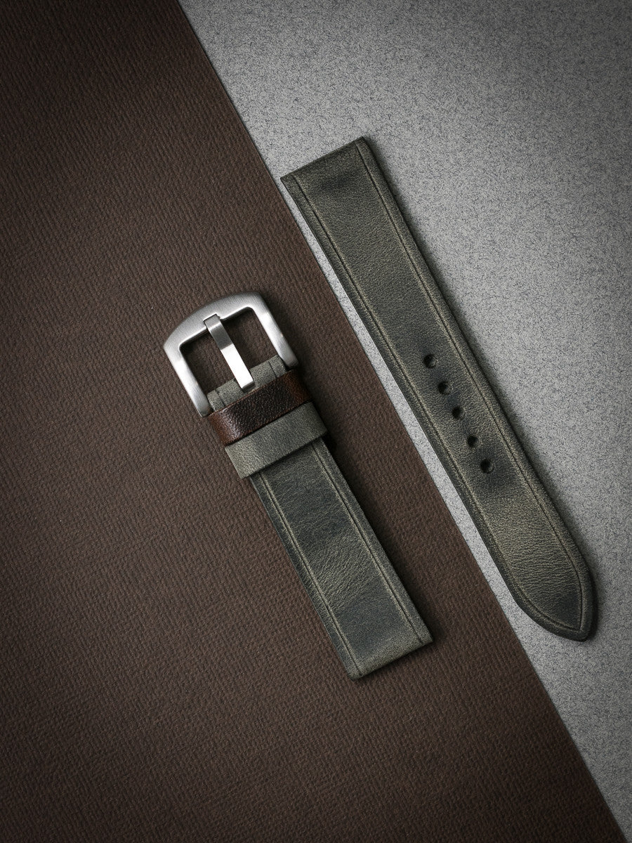 "Duke" Grey Green Leather Watch Strap
