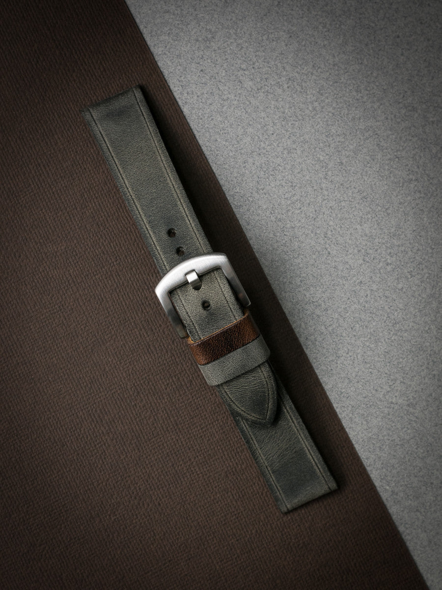 "Duke" Grey Green Leather Watch Strap