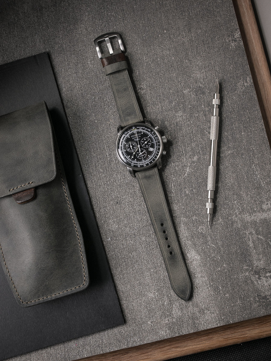 "Duke" Grey Green Leather Watch Strap